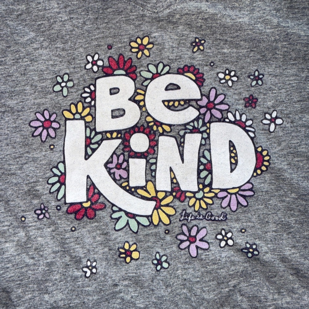 Life is Good T-Shirt XXXL Gray Be Kind Floral Graphic Crusher-Lite V-Neck Tee